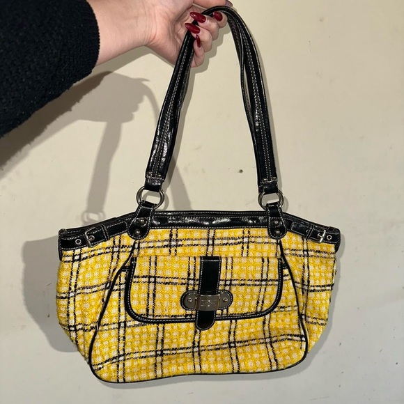 Y2K Yellow and Black Tweed Merona Handbag - Picture 6 of 8